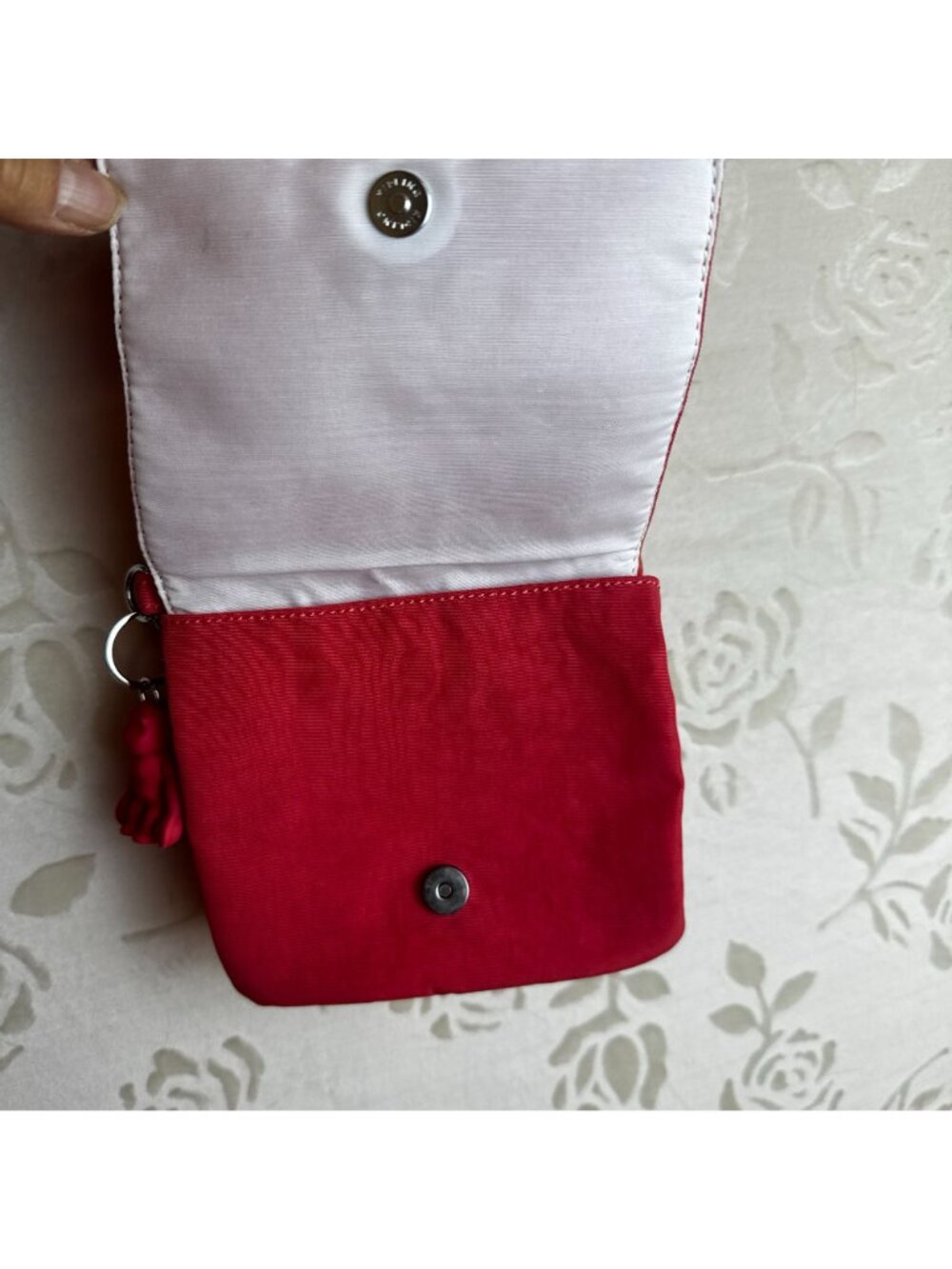 Kipling Red Eldorado Small Crossbody Wallet Purse With Monkey Charm - Picture 7 of 12